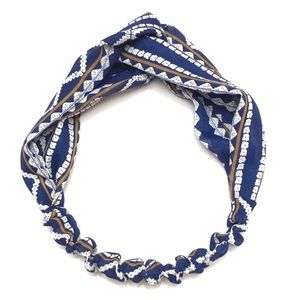 Blue, White, & Tan Print Boho Twist Headband